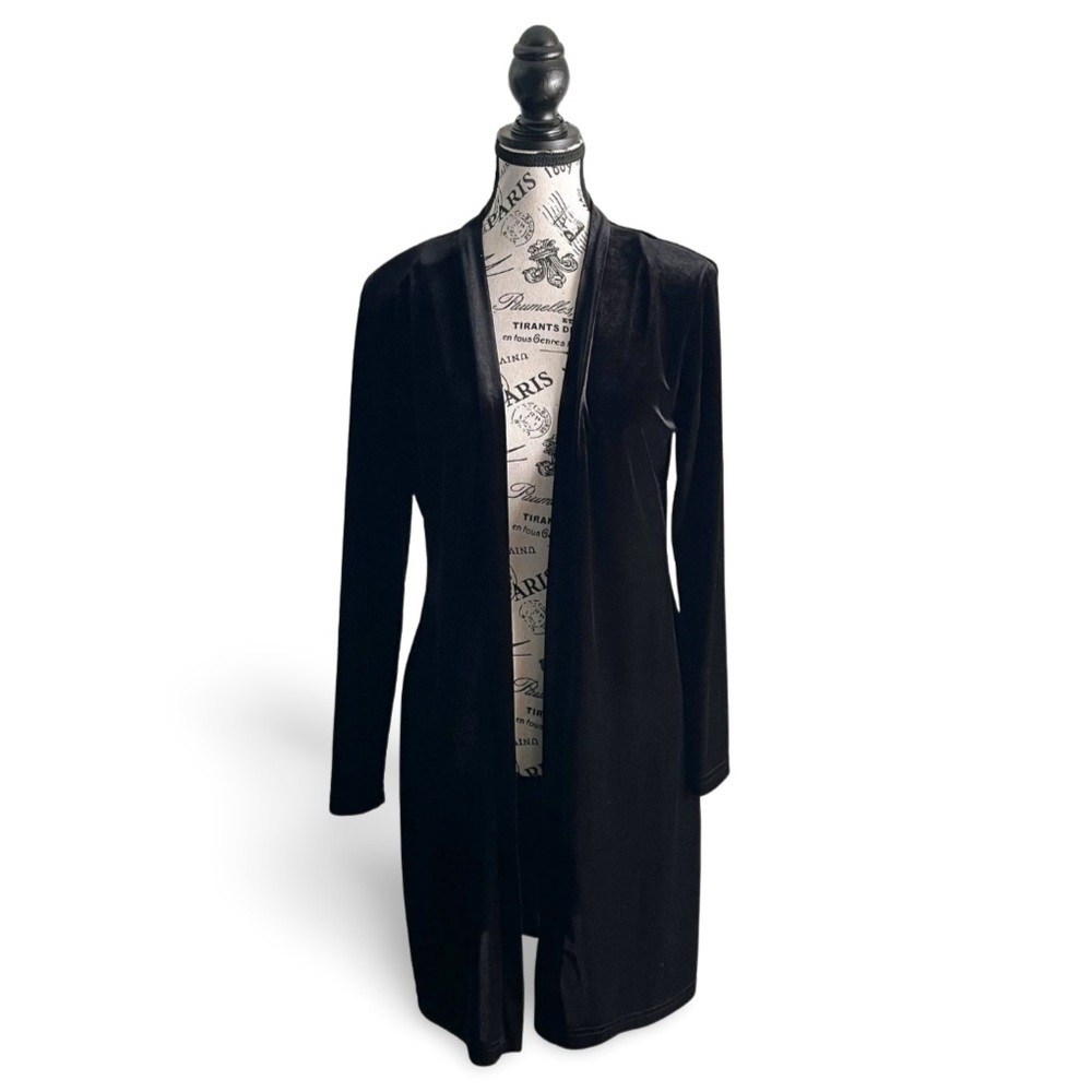 90s Black Velvet Duster Cardigan Soft Goth Witch Size Medium